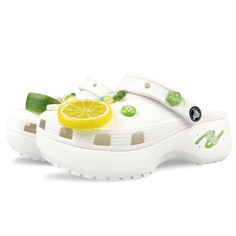 Crocs Classic Platform Clog BNK Sour Lemon Dream Star Summer French Line Girly Sweet Cool Hole Shoes Women's Green & White