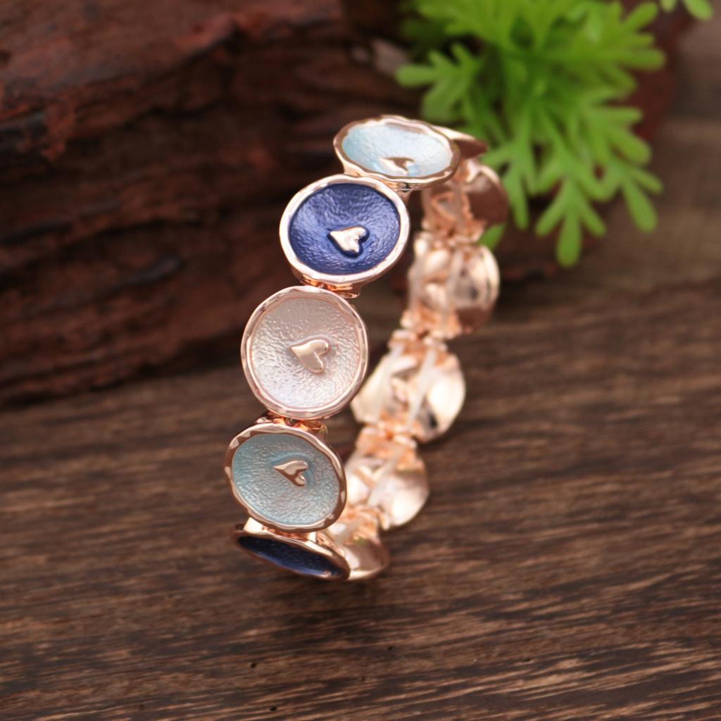 Enamel Color Round Love Elastic Bracelet, High-end Women's Versatile Heart-shaped Alloy Bracelet