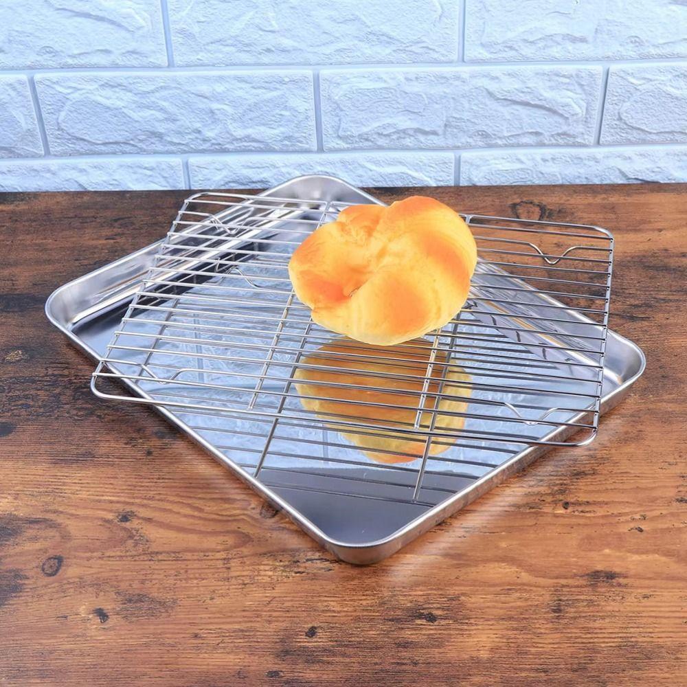 Stainless Steel Food Cooling Tray Food-Grade Draining Oil Pan Baking Pan with Rack  Oven Use