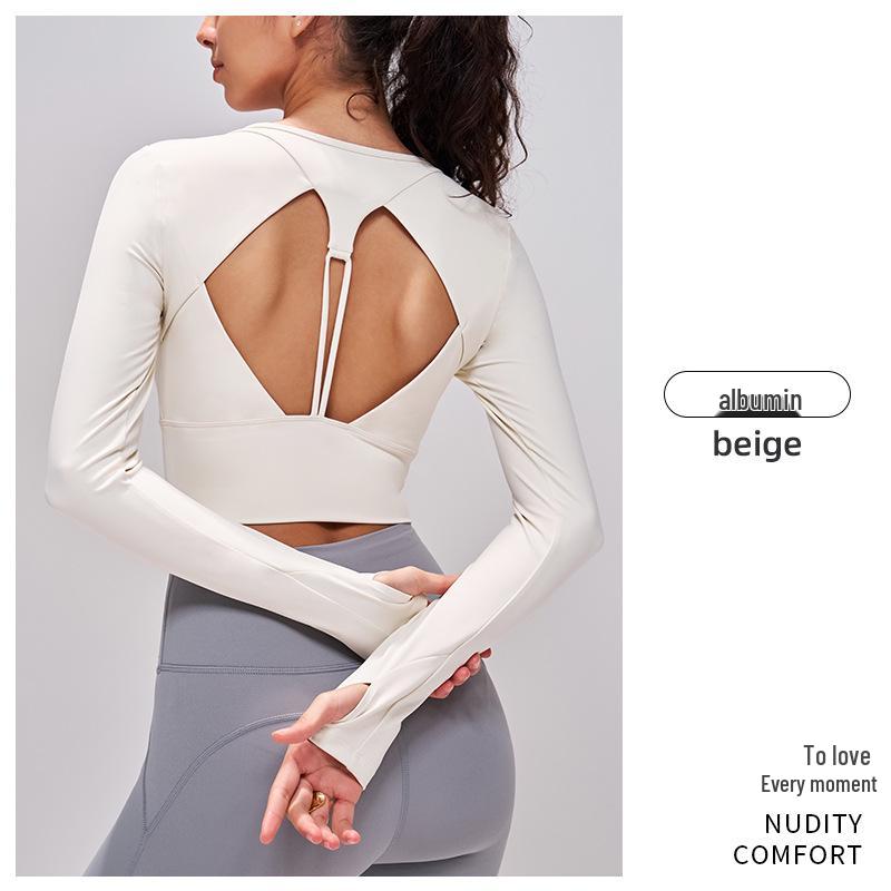 Autumn/Winter Slim-Fit Women s Yoga Top with Hollow Back Design - Long Sleeve Sportswear L