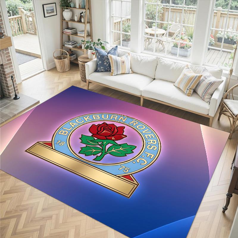 Blackburn Rovers Football Design Crystal Velvet Carpet Cozy Non?Slip Printed Rug For Bedroom Living Room Entrance