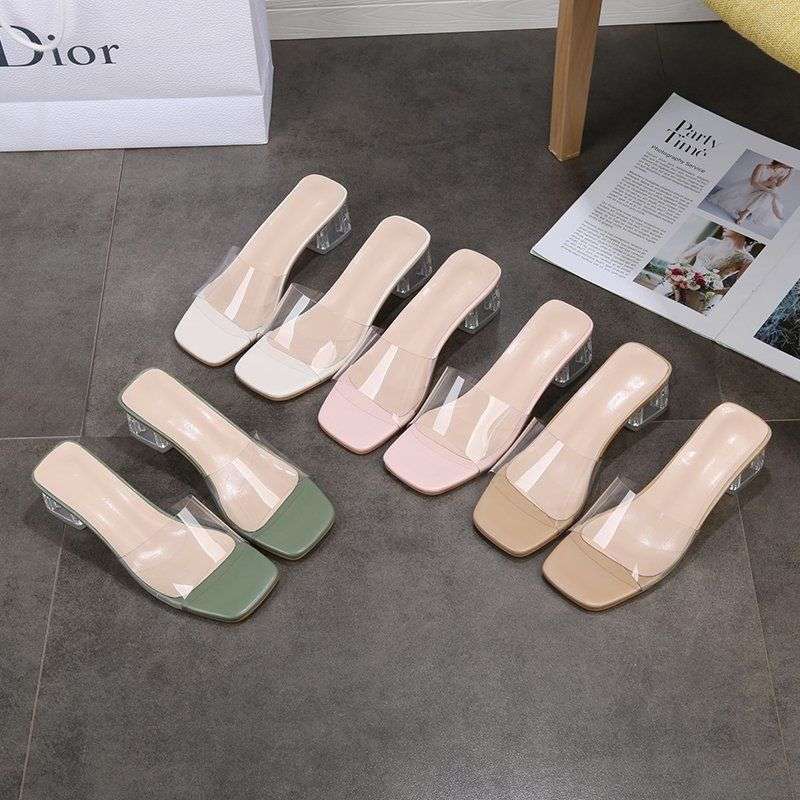 Fairy cool slippers female summer 2025 new fashion outer wear square head thick heel medium heel temperament one word high heel sandals tide