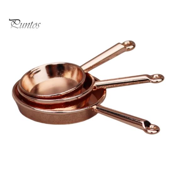 

3шт 1:12 масштабная сковорода для кукольного домика, миниатюрная кастрюля, компактные сковороды для украшения кухни кукольного домика розового золота