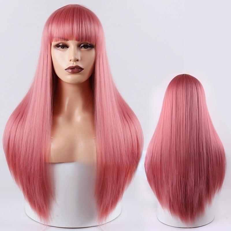 XINRAN Women Fashion Long Straight Wig with Bangs Synthetic Heat Resistant Fiber Wig for Women