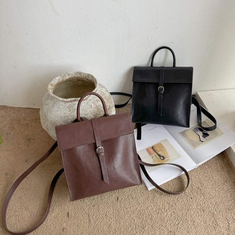 Minimalist Vintage Leather Backpack Women Soft Full-Grain Cowhide Daily Commute Large Capacity Oxford Lining