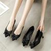 Schwarze Pumps mit spitzer Spitze und Schleife fürs Büro, dünne Absätze, 3 cm, 4,5 cm, 6,5 cm, leicht, verschleißfest, rutschfest, koreanische Designer-Schuhe