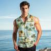 Men's Fashion Printed Sleeveless Lapel Button-Down Shirt Vest Top
