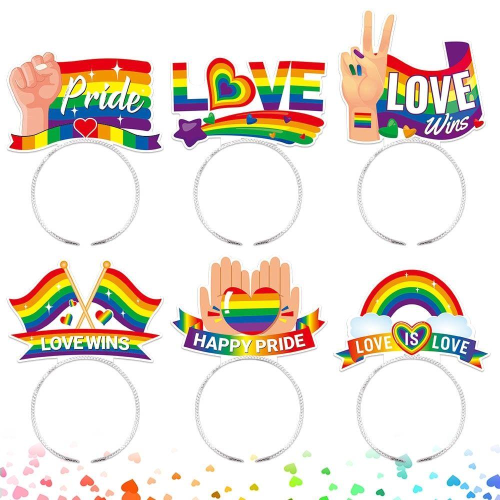6pcs Seven-color Rainbow Striped Hair Hoop Rainbow Festival Pride Month Hair Bands  Holiday