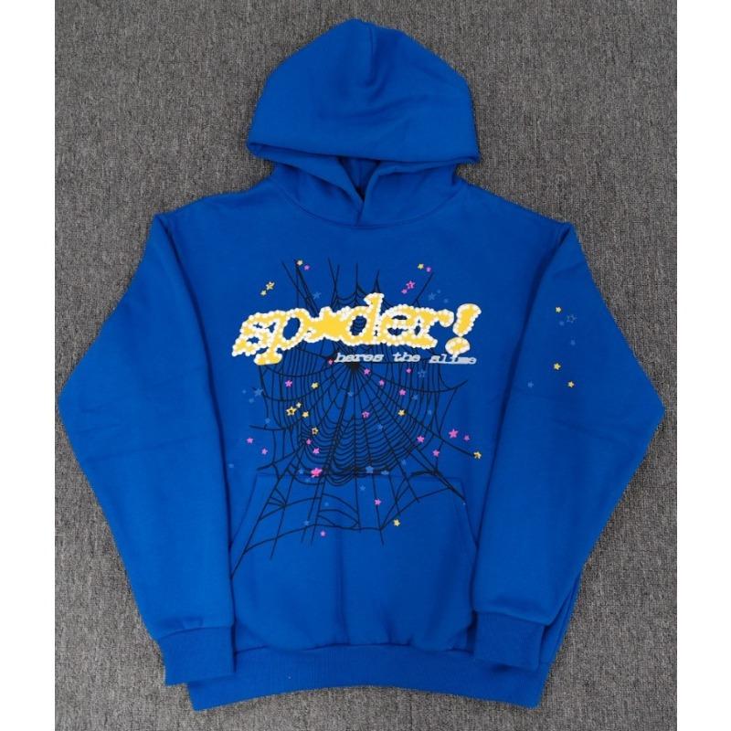 Heavy fleece foam print spider web hoodie sports casual sweater sweatpants set