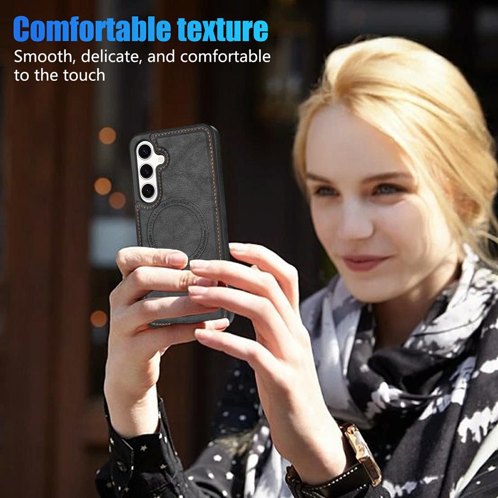 CSJ-P3 For Samsung Galaxy S24 Case Compatible with MagSafe PC+TPU+Leather Back Cover