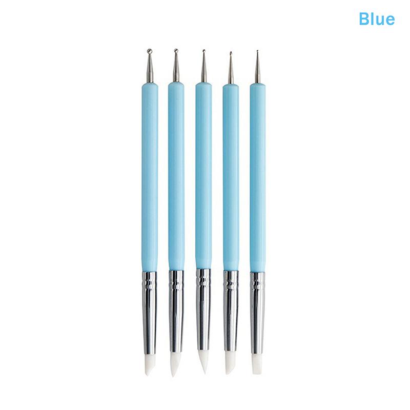 5Pcs Stainless Steel Dotting Tools Marbleizing Painting Pens 2 Way Nail Art Acrylic Silicone Point Flower Nail Pen