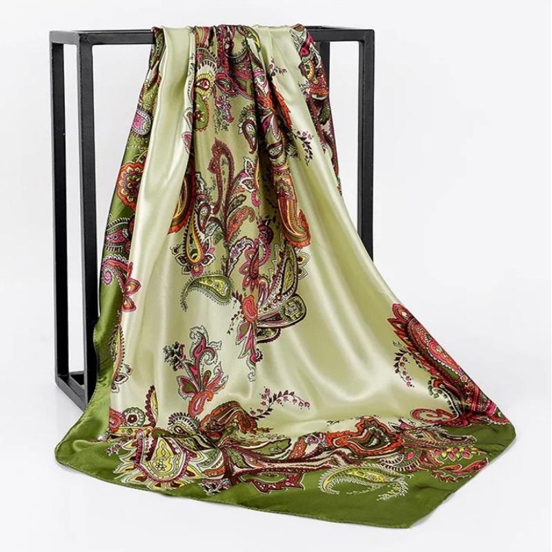 Popular Silk Scarves Fashion New Bohemian Cashew Slicing Ladies Simulation Silk Scarf 90X90Cm Square Scarf Muslim Headscarf