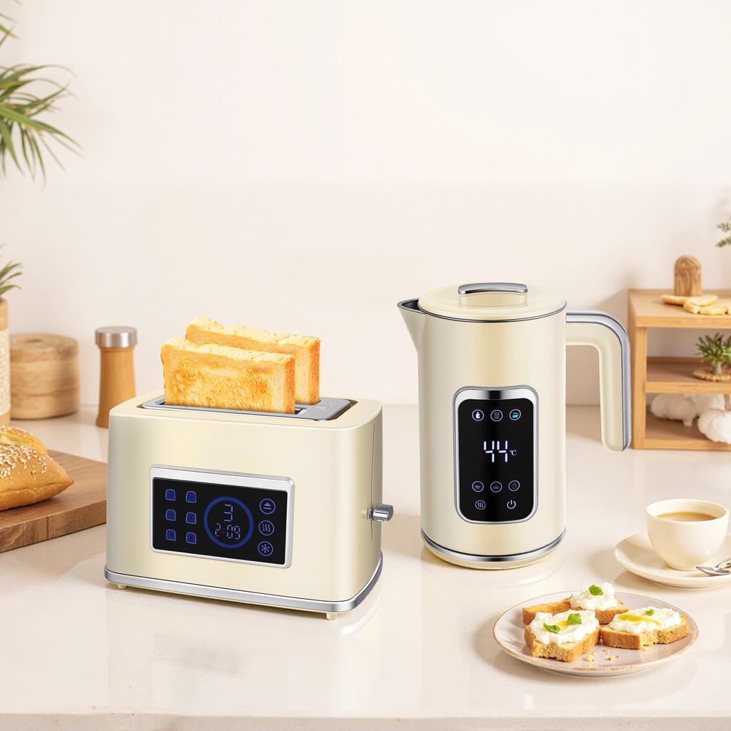 Touch Screen Kettle and Toaster Set - Cream