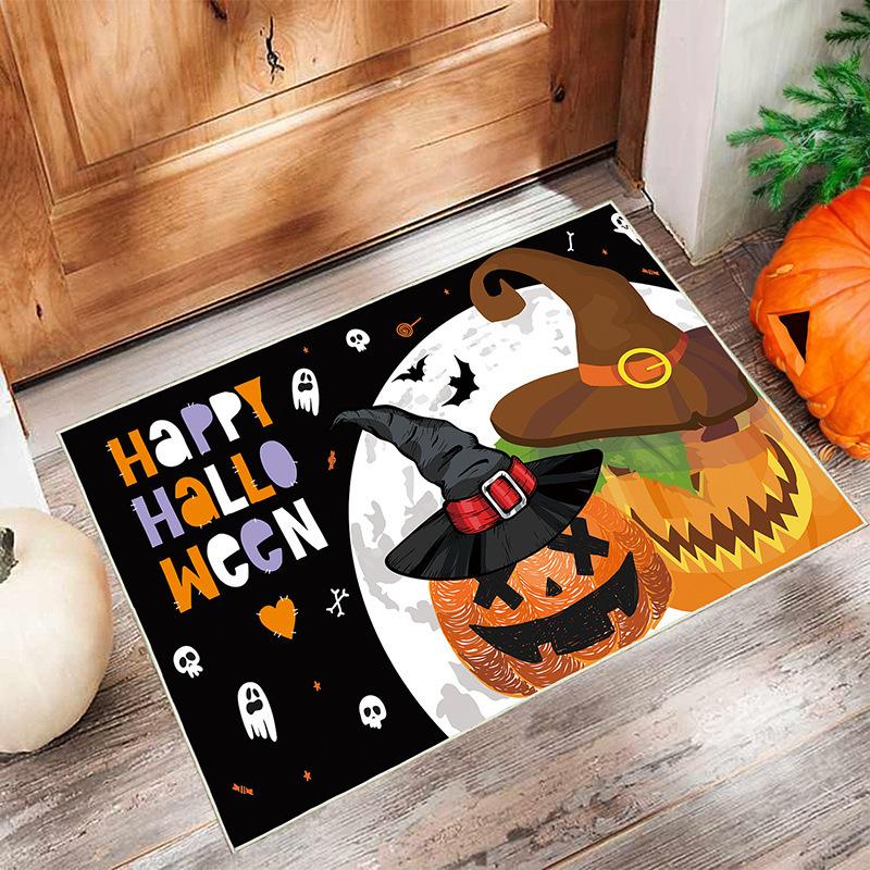 Halloween Pumpkin Bat Print Door Mat Carpet Festive Home Decor Black Cat Castle Moon Spooky Party Decor Floor Mat Indoor Outdoor