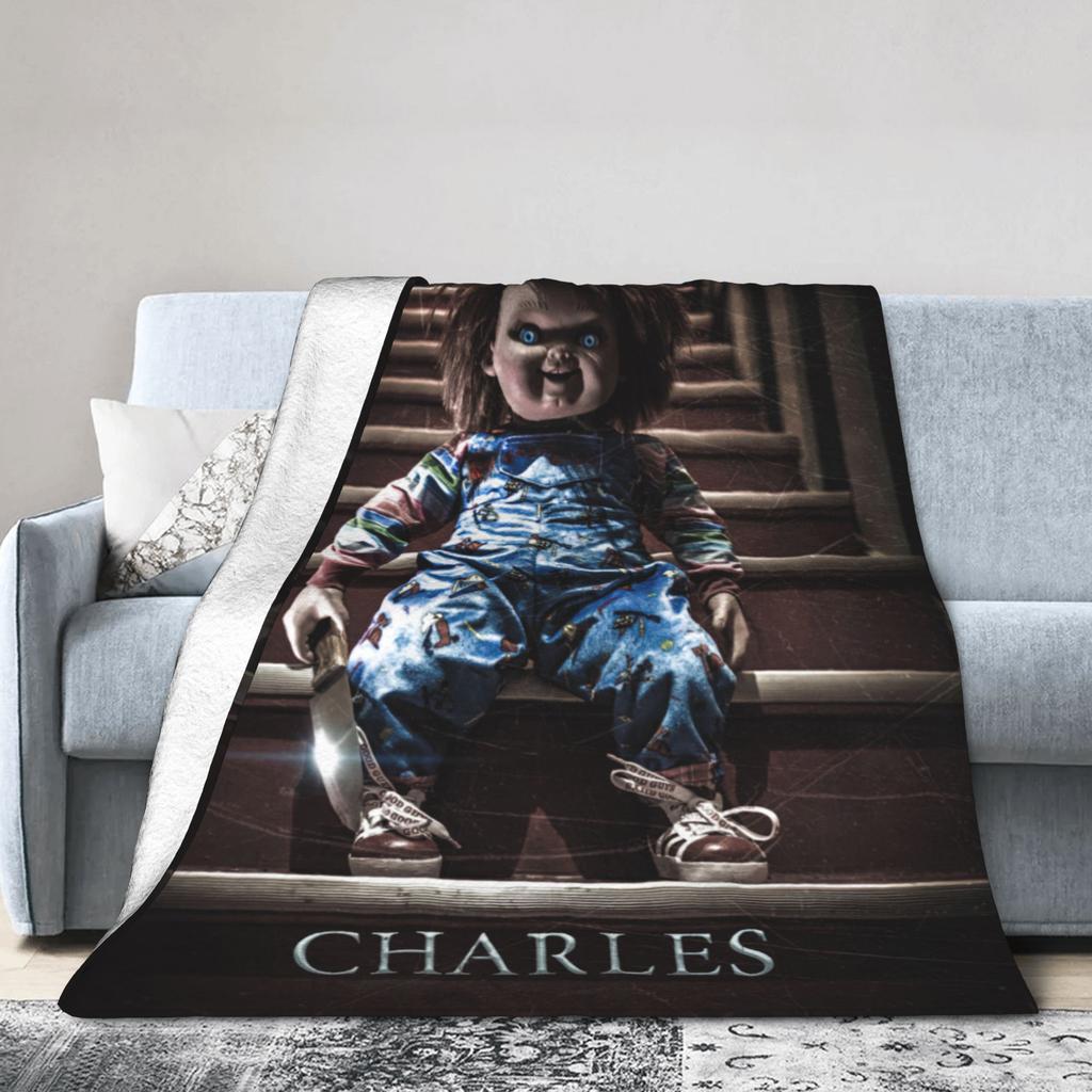 Chucky Horror Movie Knitted Blanket Childs Play Halloween Fuzzy Throw Blanket Home Couch Personalised Soft Warm Bedspread