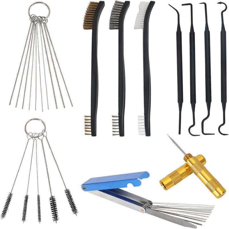 15-Piece Carburetor Jet Cleaning Brush Set with Spray Gun Nozzle Cleaners - Stainless Steel Needles & Nylon Brushes