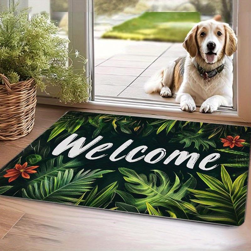 1pc Doormat with Vibrant Green Leaves and Orange Flowers - Machine Washable, Polyester Fabric, Suitable for Bedroom, Living Ro