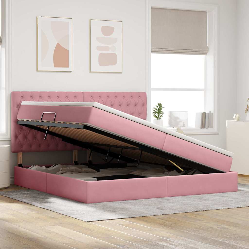 LED Storage Bed with Mattress Pink 200 x 200 cm Velvet