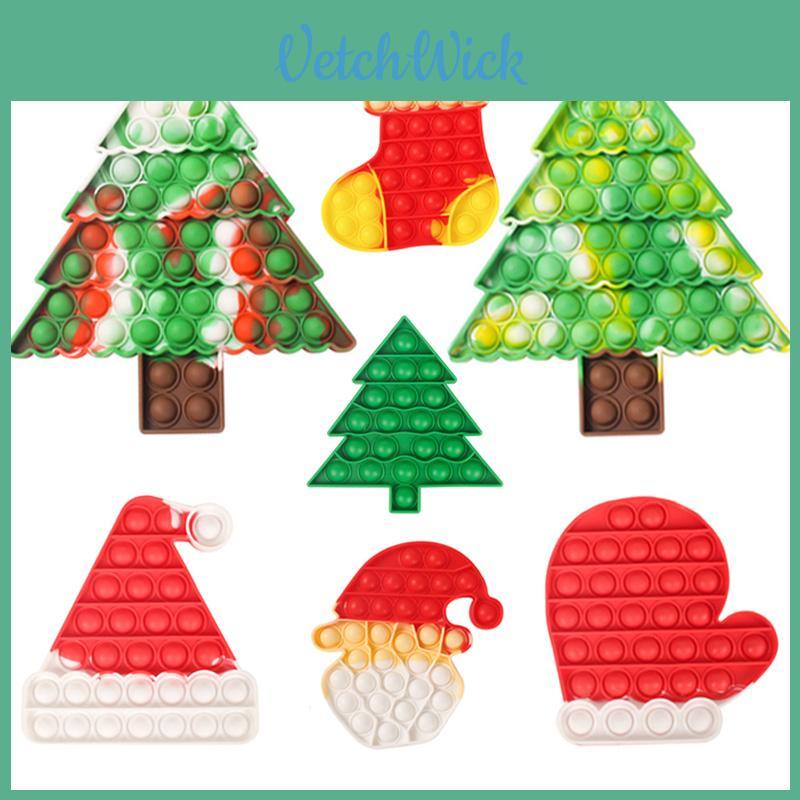 Joyful Christmas Big Size Pop It Silicone Toys For Relaxation Featuring Adorable Santa Claus And Cheerful Christmas Tree Shapes