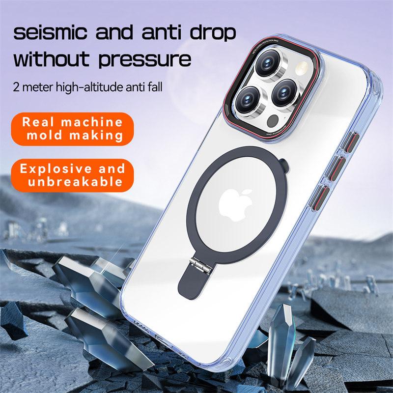 Luxury High Quality Transparent Acrylic Magnetic Stand Phone Case for iPhone 15 Pro Max 14 Plus 13 12 Pro 11 All-inclusive Drop Protection Cover