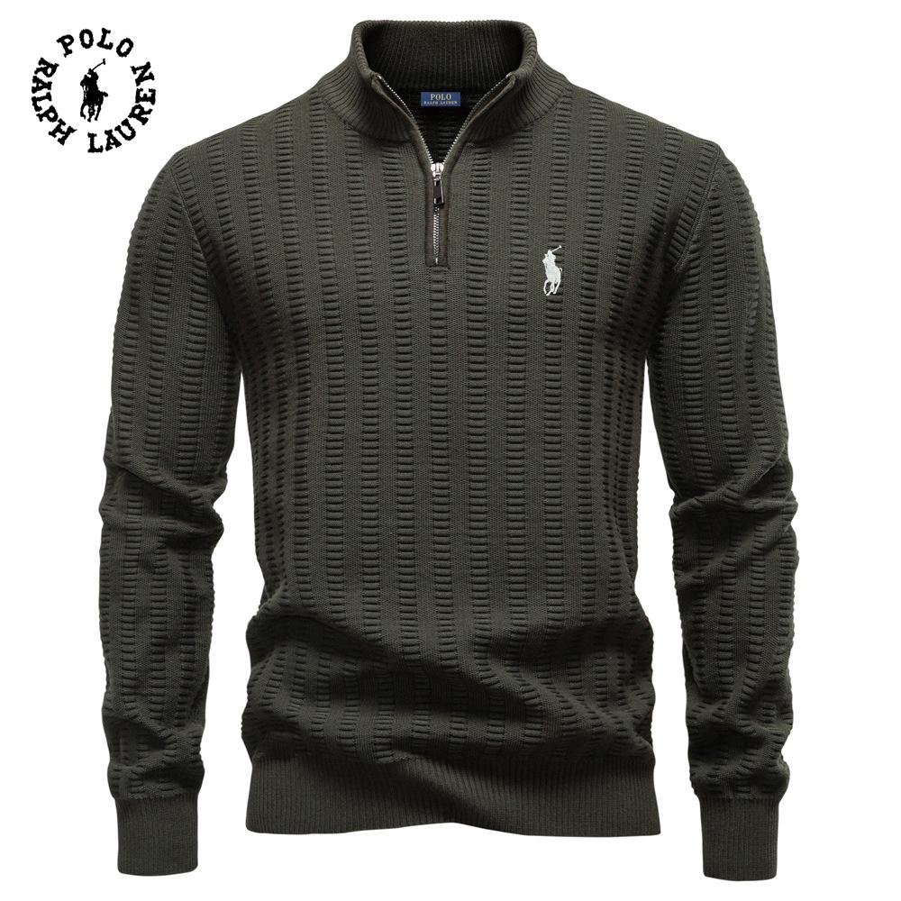 

Polo Ralph Lauren 2025 Осень и Зима Вышивка Новый Полосатый Жаккардовый Мужской Свитер Большого Размера, Стойка Воротник на Полумолнии Деловой Свитер XXL