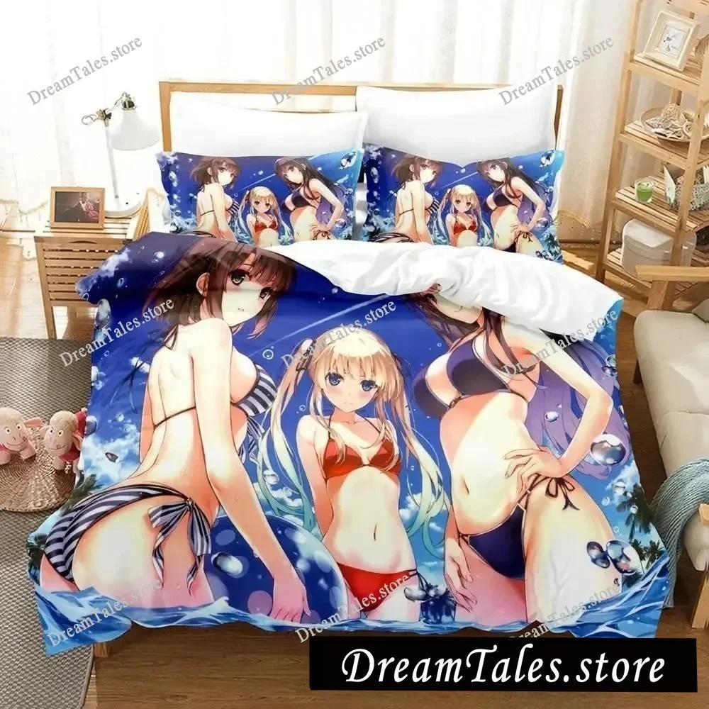 Bikini Saekano How To Raise A Boring Girlfriend Bedding Set Cartoon Anime Three-piece Set Adult Kid Bedroom Duvet Cover Sets741