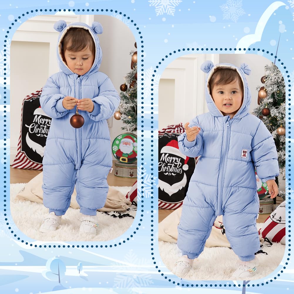 Baby Clothes Romper Jumpsuit Fleece Lined Boys Girls Winter Coveralls Long Sleeves Fluffy Cold Protection Newborn Baby Shower Gift Light [TSAYAWA]