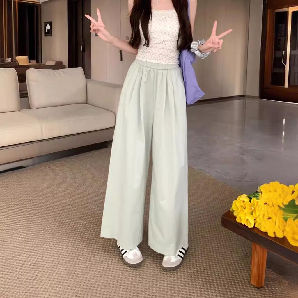 Latest Elastic Waist Loose Casual Pants for For Women with Cotton, Wide-leg Pants for Summer Dopamine Trousers Straight Pants All-match Pants