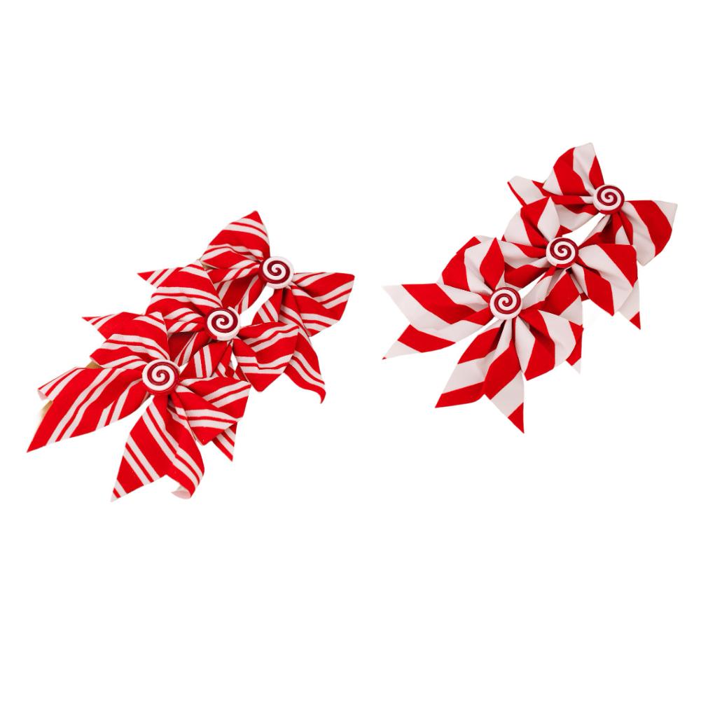 Christmas Celebration Christmas Bow Ornament Pinstripe And Thick Stripe Red And Light Stripes Rustic Aesthetics