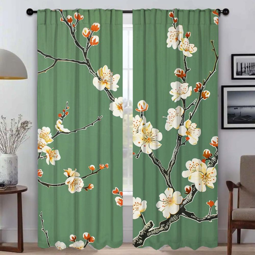 

Tulle for Bedroom Blossom Branches Extend Curtains for Living Room Curtain Home Interior Curtains 2 Pieces Halloween Decoration W50xH70cmx2pcs-CL