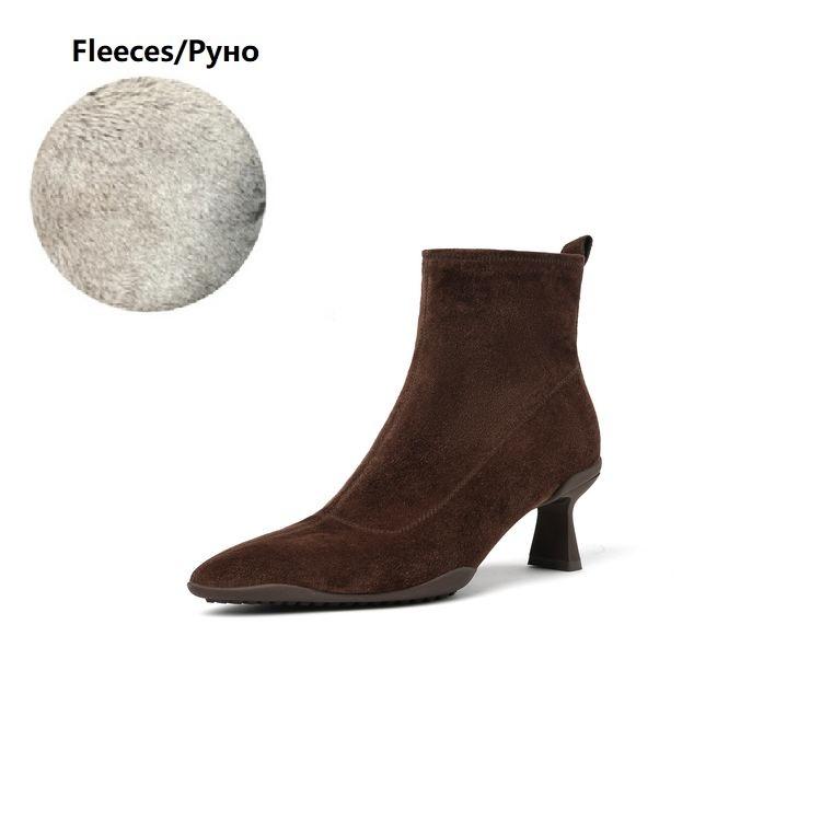 Модные НОВЫЕ Осенне-зимние женские ботинки с острым носком и каблуком-рюмочкой туфли из овчины замши для женщин ботильоны на молнии современные ботинки 40 8379₽