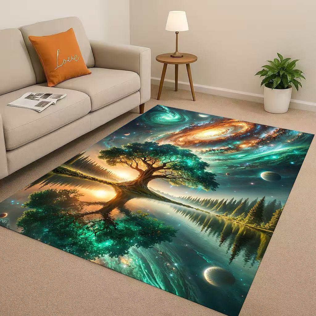 HD Colorful Tree of Life Yggdrasil Celtic Rune Living Room Non-Slip Area Rug Carpet for Bedroom Playroom Sofa,Home Decor Doormat