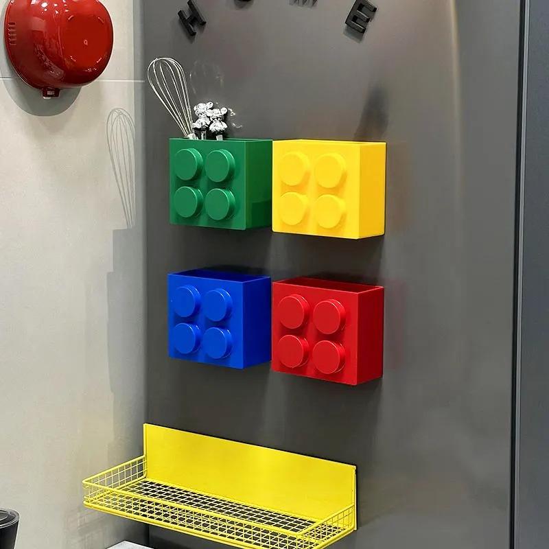 Building block magnetic attraction storage box Magnetic wall mounted kitchen decoration cling film storage box refrigerator side storage rack