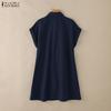 ZANZEA Damen Casual Turn Down Kragen Sommer Kurzarm Shirt Kleid