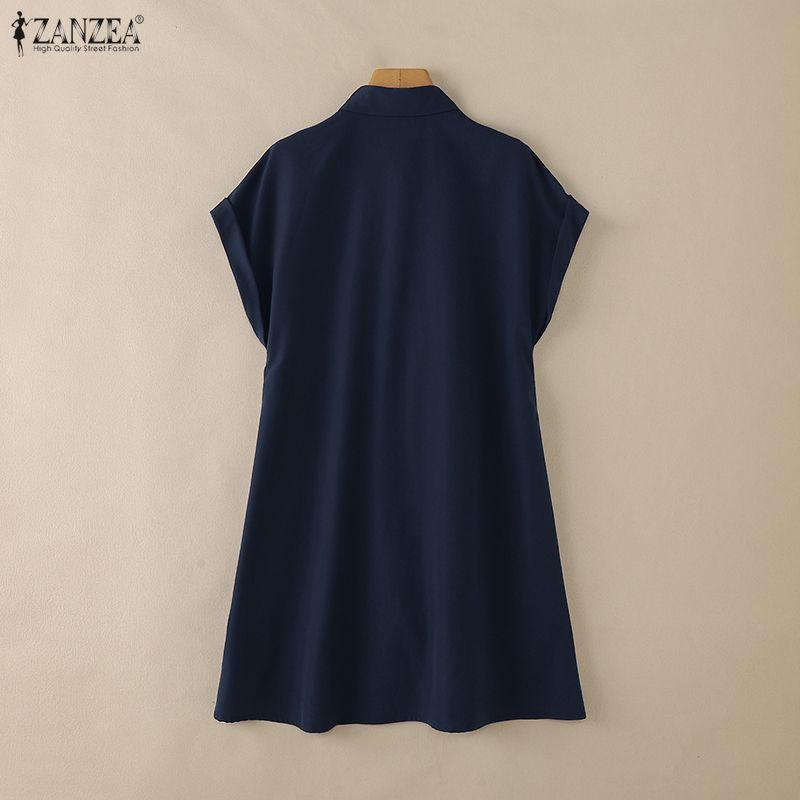ZANZEA Damen Casual Turn Down Kragen Sommer Kurzarm Shirt Kleid