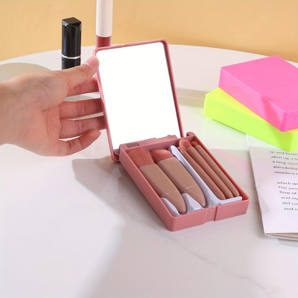 5-pack mini travel portable box with mirror makeup brush set loose powder brush foundation brush eye shadow brush lip blending brush