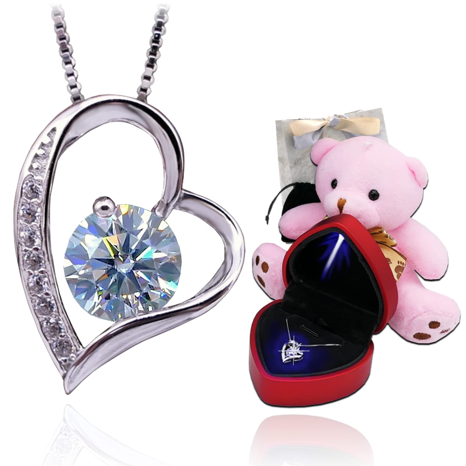 

Necklace Highest Grade Zirconia Engraved Open Heart Surprise Christmas Present Set Heart Shaped LED Light Day Birthday [Atlacic] Women s Mother s платиновий