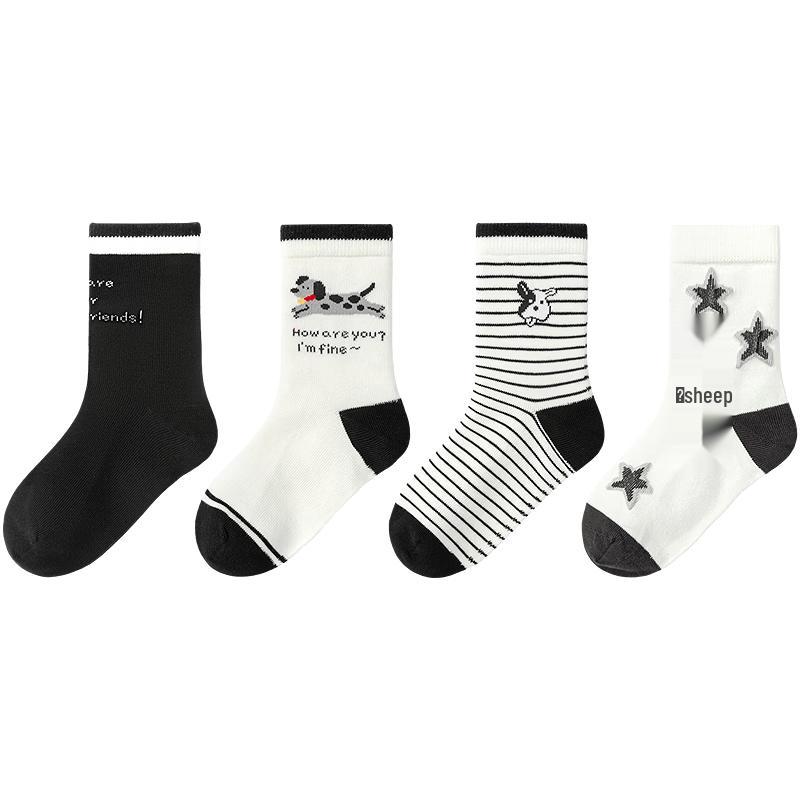 Balabala Boys' Mid-Tube Cotton Socks 4-Pack
