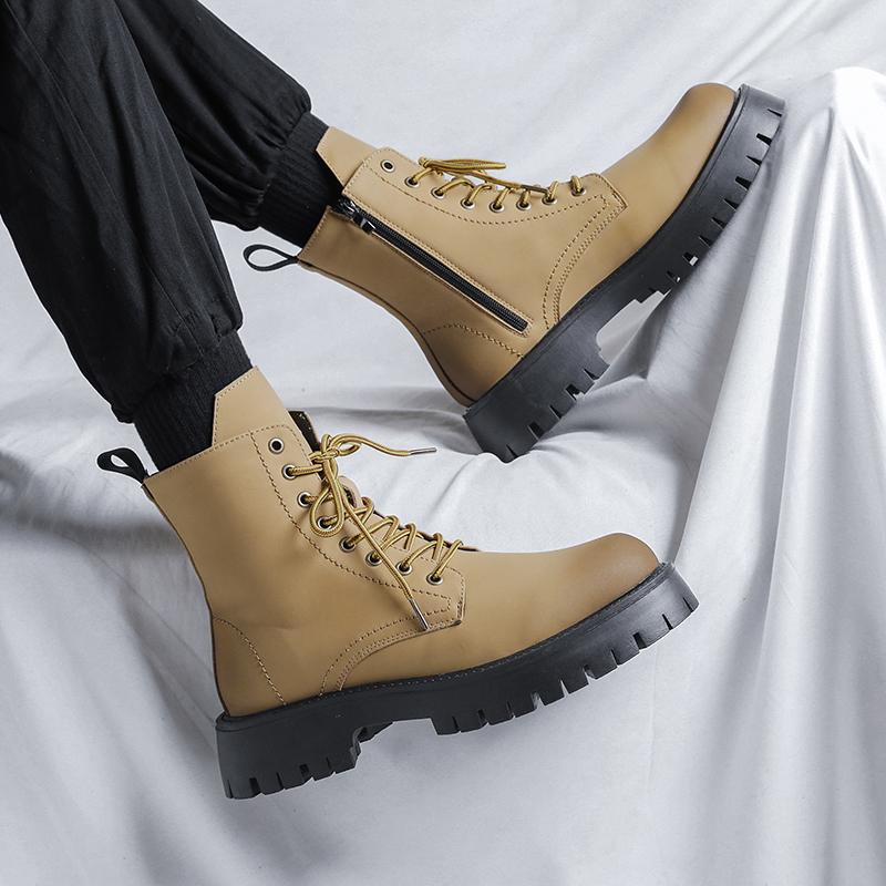 Thick-soled Martin boots winter new British style warm high-top leather shoes locomotive velvet boots leather boots