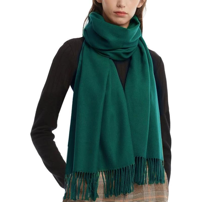 European-American Thickened Warm Winter Scarf: Long, Wide, Imitation Cashmere Shawl In Solid Colors