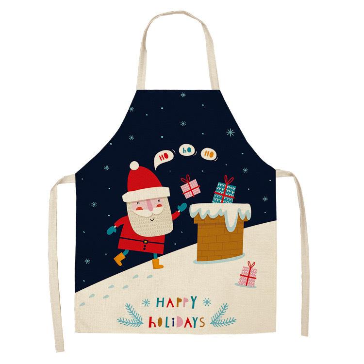 Christmas Snowflake Reindeer Gingerbread Man Print Linen Apron Sleeveless Dirty Resistant Cooking Bib 47x38cm 68x55cm