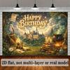 2D Flat Banner - Magic Birthday Theme Background Fabric with "Happy Birthday" Displayed In the Center of the Picture.