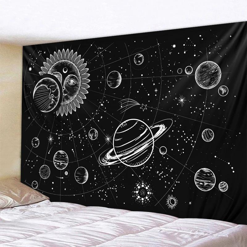 VIKAMA Black and White Sun and Moon Tapestry Mysterious Mandala Wall Hanging Meditation Room psychedelic Witchcraft Decoration
