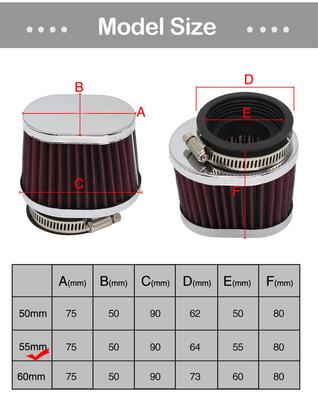 New 2pcs 55mm Red Motorcycle Scooter Air Filter High Flow Air Pods Cleaner Universal