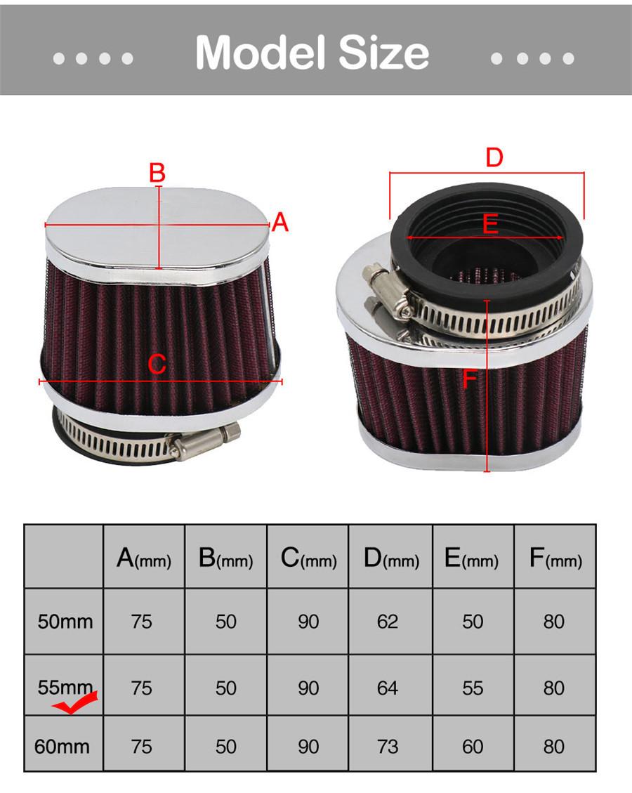

New 2pcs 55mm Red Motorcycle Scooter Air Filter High Flow Air Pods Cleaner Universal