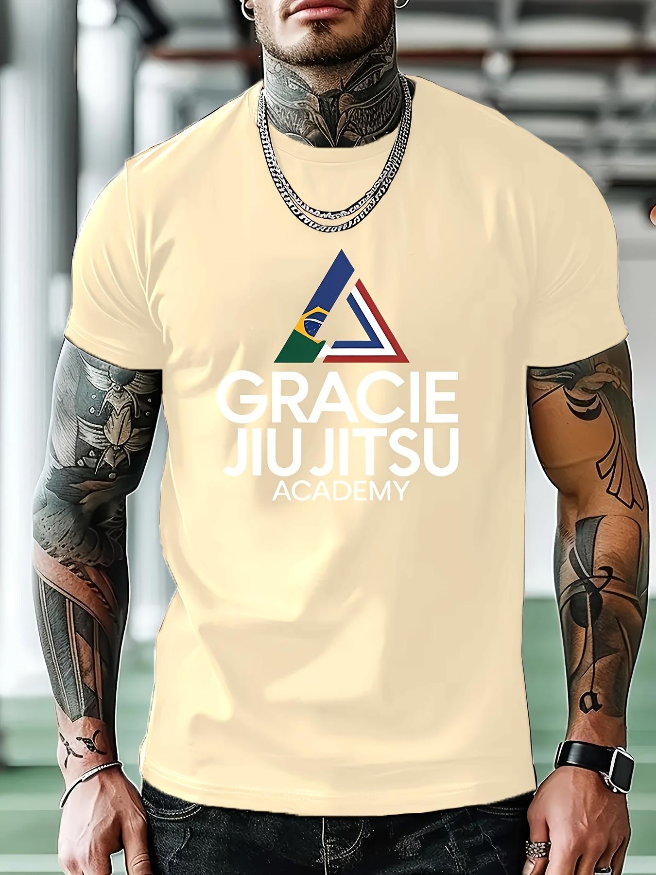 Casual Graphic T-shirt - Brazilian Jiu-Jitsu Academy & Flag Design S