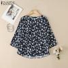 ZANZEA Lässige Bluse mit Rundhalsausschnitt und 3/4-Ärmeln und lockerem Print für Damen