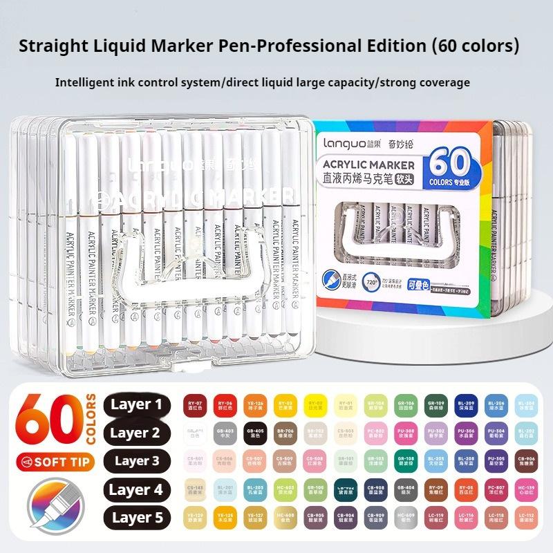 LANGUO 60Colors/box Direct Liquid Acrylic Paint Marker Pens Set Brush Color Marker Pen for DIY Painting Drawing Ceramic Glass
