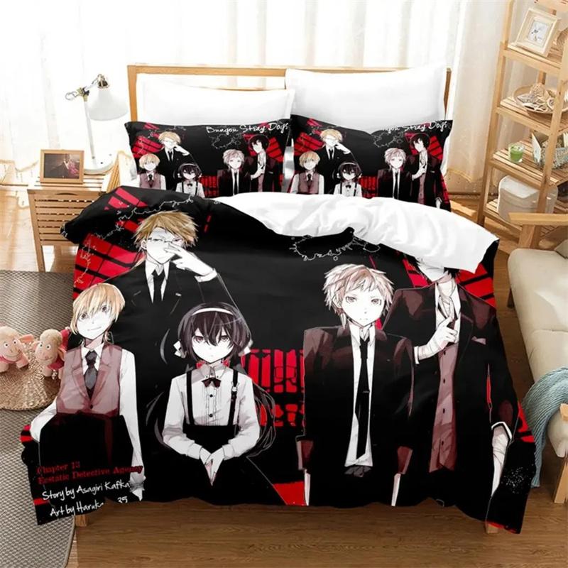 Anime Dazai Bungo Stray Dogs Bedding Set Boys Girls Twin Queen Size Duvet Cover Pillowcase Bed Kids Adult Home Textileextile