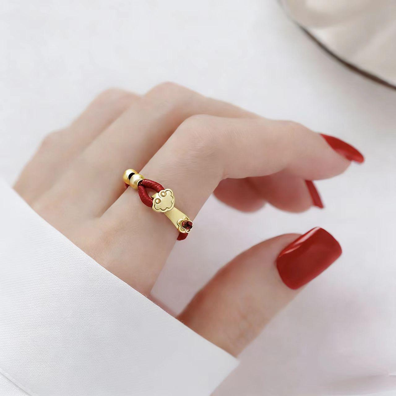 Премиальное золотое кольцо Узел Жуи: Женские украшения в стиле легкой роскоши, винтаж, китайский стиль